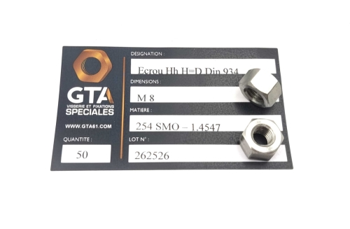 Ecrou Hh 254SMO - 1.4547 -GTA
